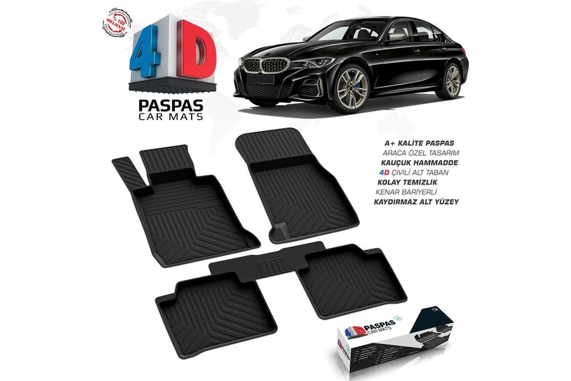 4D Paspas - BMW 3 Serisi 4D Havuzlu Paspas Siyah 2018 ve Sonrası
