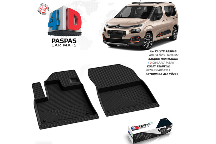 4D Paspas - Citroen Berlingo 3 4D Havuzlu Paspas Siyah Ön 2 Parça 2019-2023 Arası