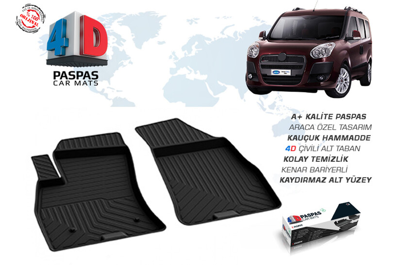 4D Paspas - Fiat Doblo 2 4D Havuzlu Paspas Siyah Ön 2 Parça 2010-2021 Arası