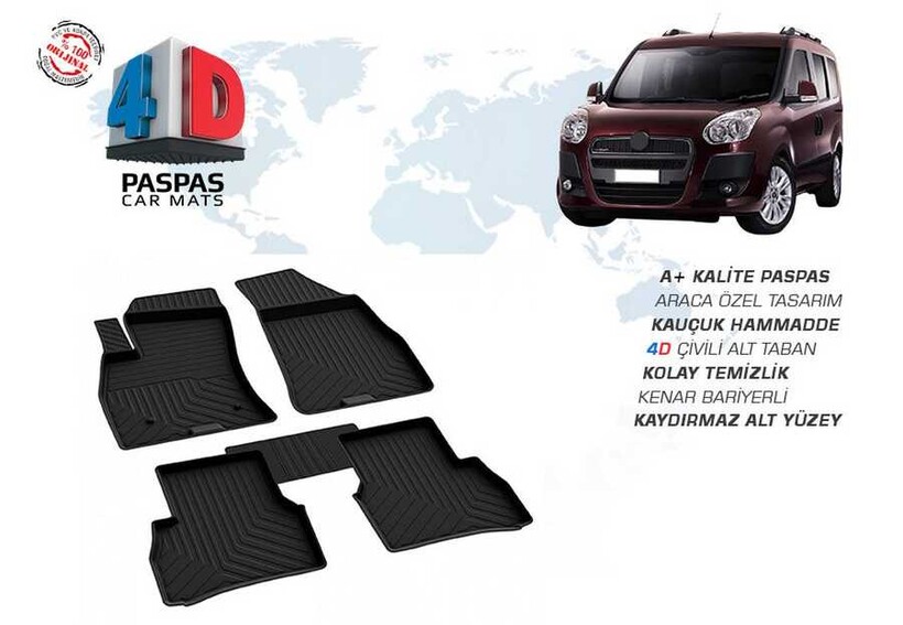 4D Paspas - Fiat Doblo 4D Havuzlu Paspas Siyah 2010-2021 Arası