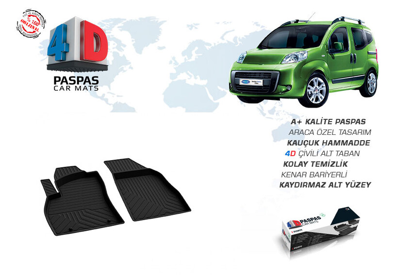 4D Paspas - Fiat Fiorino 4D Havuzlu Paspas Siyah Ön 2 Parça 2008 ve Sonrası