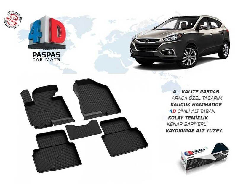 4D Paspas - Hyundai İx35 4D Havuzlu Paspas Siyah 2009-2015 Arası