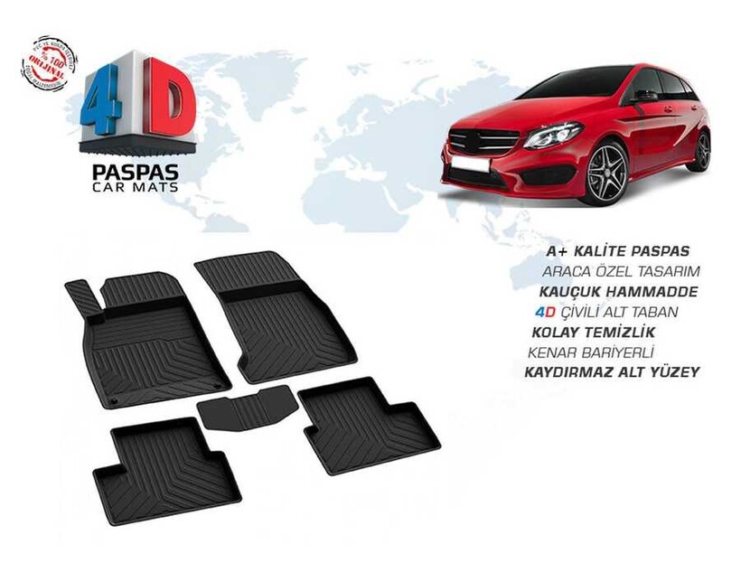 4D Paspas - Mercedes B Class W246 4D Havuzlu Paspas Siyah 2012 ve Sonrası