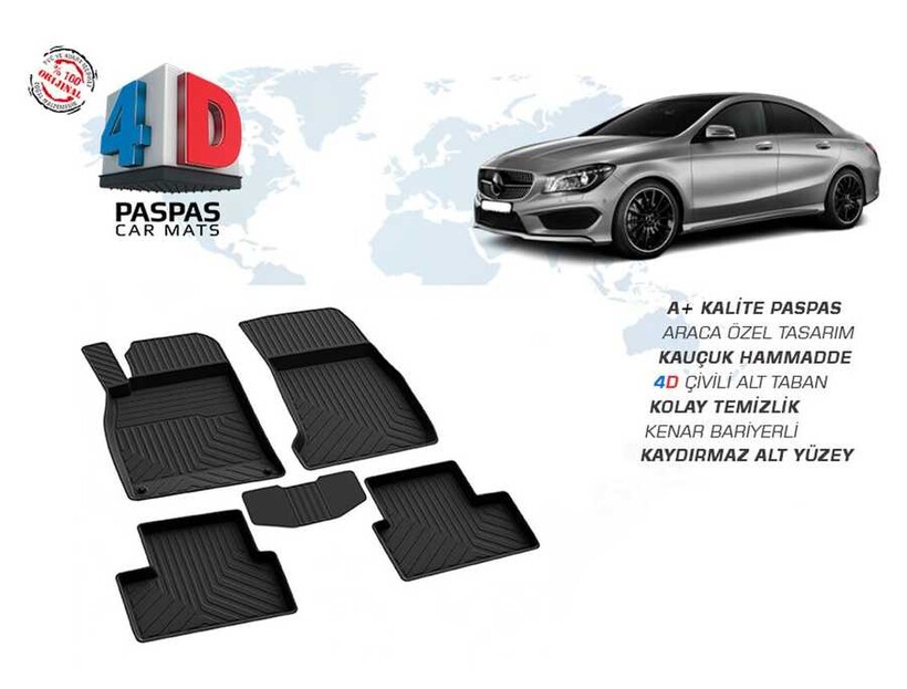 4D Paspas - Mercedes CLA Class W117 4D Havuzlu Paspas Siyah 2013-2018 Arası
