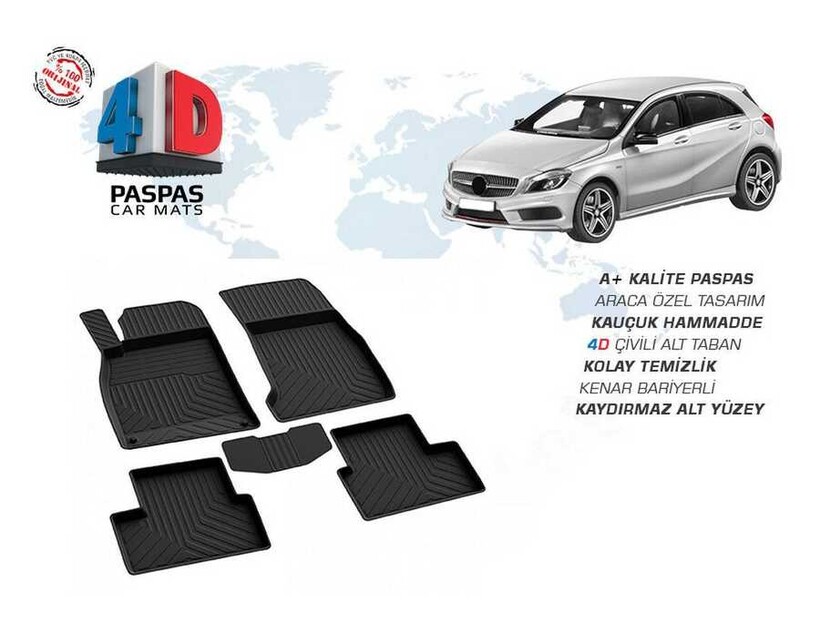 4D Paspas - Mercedes A Serisi W176 4D Havuzlu Paspas Siyah 2013 ve Sonrası