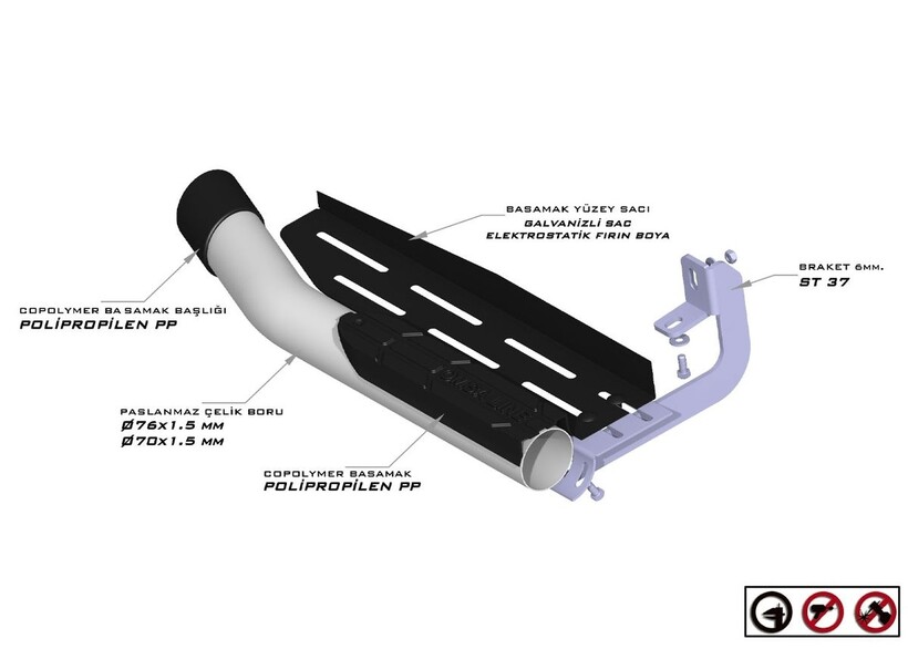 OMSA Toyota Hilux Amazon Yan Basamak Çap:76 Krom 2006-2014 Arası - Thumbnail