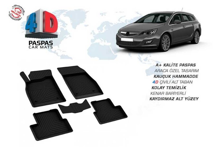 4D Paspas - Opel Astra J 4D Havuzlu Paspas Siyah 2009-2014 Arası