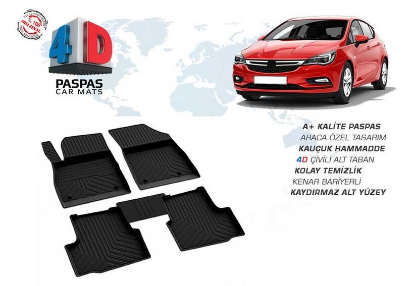 4D Paspas - Opel Astra K 4D Havuzlu Paspas Siyah 2015-2021 Arası