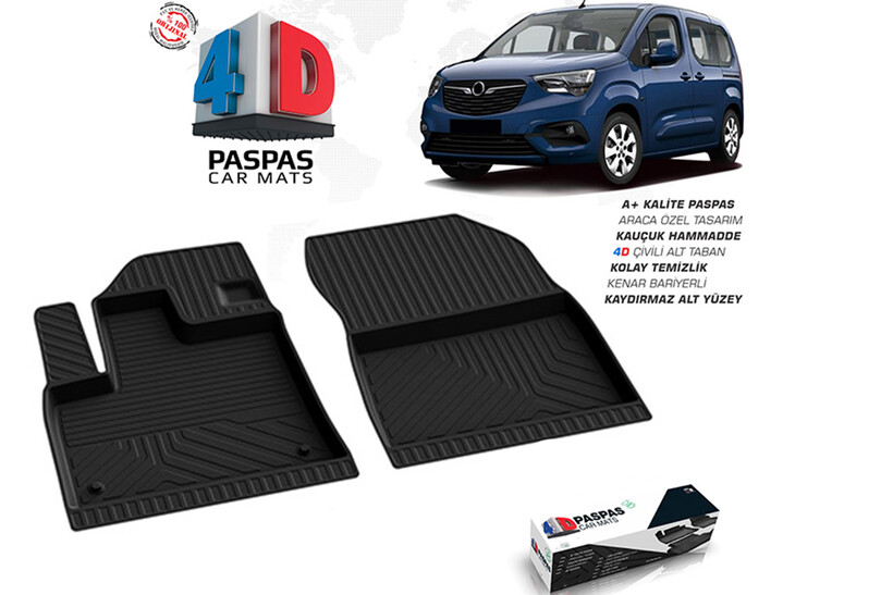 4D Paspas - Opel Combo E 4D Havuzlu Paspas Siyah Ön 2 Parça 2019 ve Sonrası