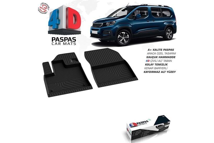 4D Paspas - Peugeot Rifter 4D Paspas Siyah Ön 2 Parça 2019 ve Sonrası