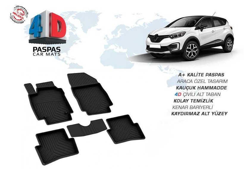 4D Paspas - Renault Captur 4D Havuzlu Paspas Siyah 2012-2019 Arası
