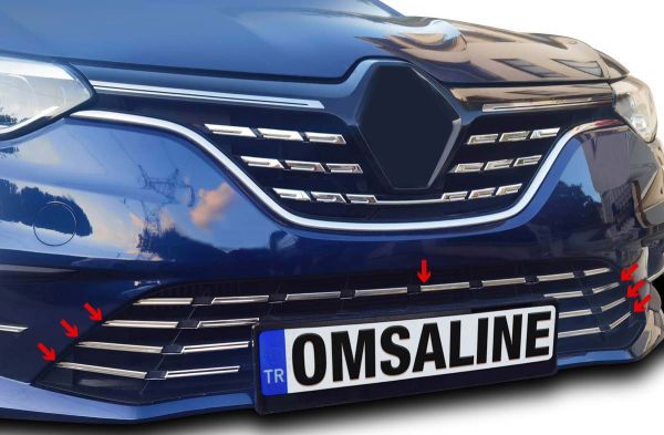 OMSA Renault Megane 4 HB Krom Ön Tampon Alt Çıta 7 Parça 2021 ve Sonrası