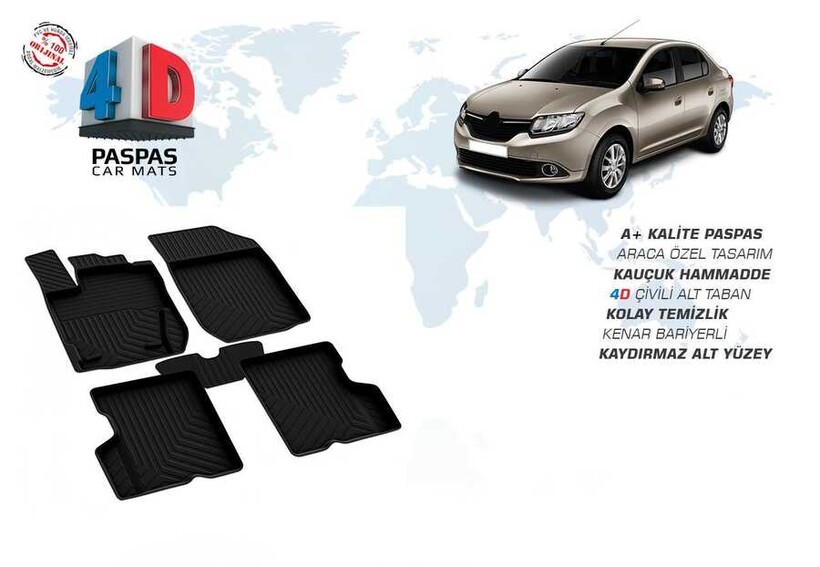 4D Paspas - Renault Symbol 3 4D Havuzlu Paspas Siyah 2013 ve Sonrası