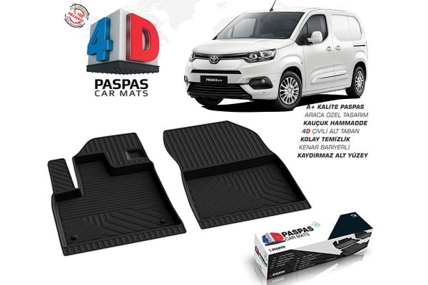 Toyota Proace City 4D Havuzlu Paspas Siyah Ön 2 Parça 2019 ve Sonrası