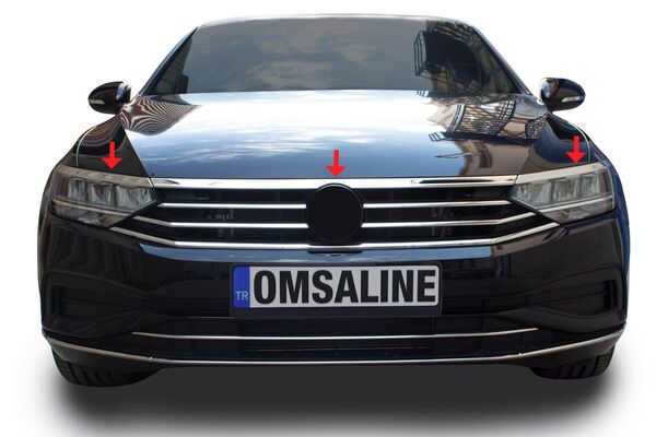 OMSA VW Passat B8.5 Krom Far Üstü Çıta 3 Parça 2019 ve Sonrası